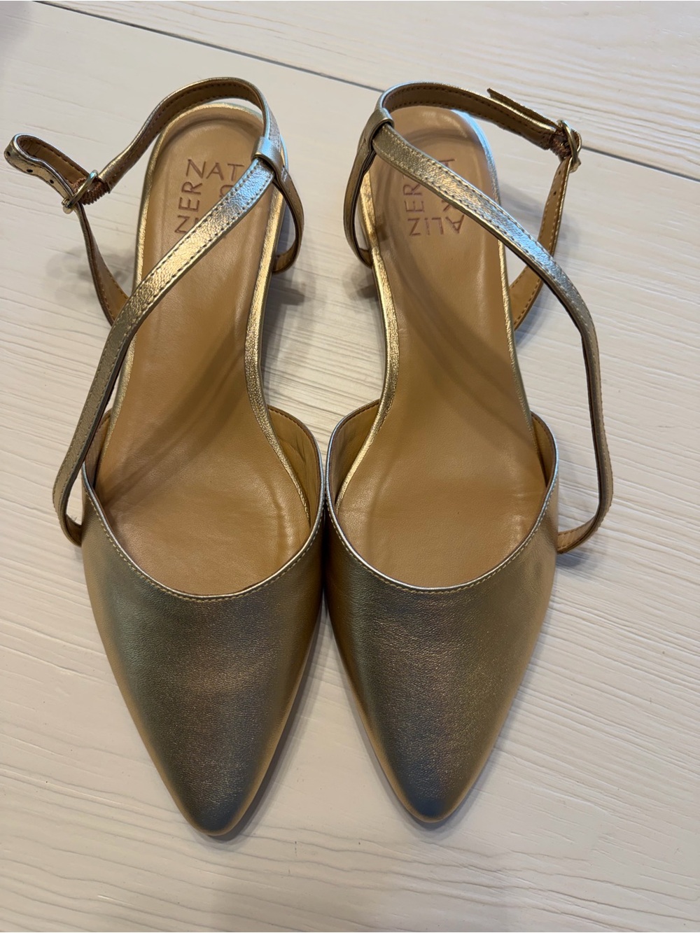 Naturalizer Metallic Gold Pointed-Toe Ankle-Strap Heels